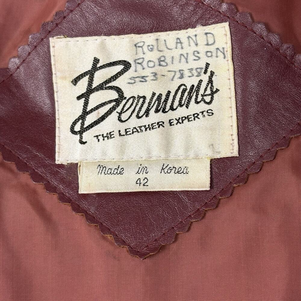 VTG 70s Berman’s Leather Bomber Jacket Western Biker Burgundy Sz Men M Women L - Picture 6 of 7